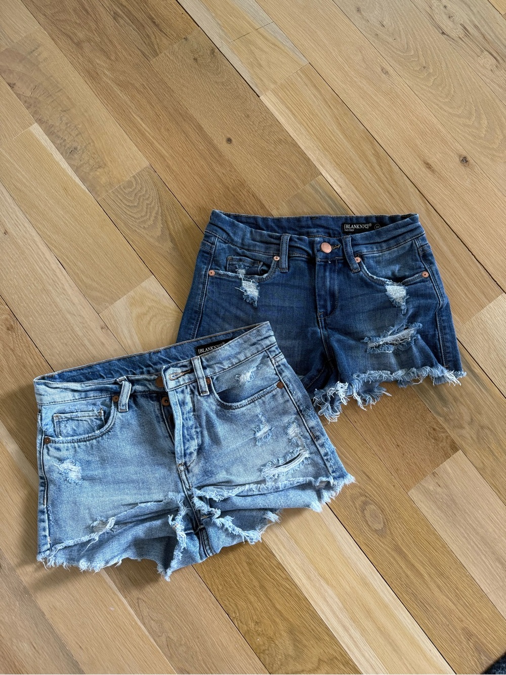 Set of 2 Blank NYC Distressed Denim Shorts - Light Wash & Dark Wash